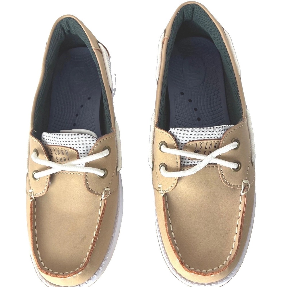 Boat Shoes Mens Boys 7.5 Tan White Mesh Nautical Deck Loafers Preppy Island Surf